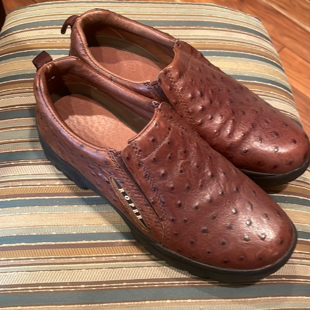 Roper leather slip on shoes. Ostrich look. Sz 8